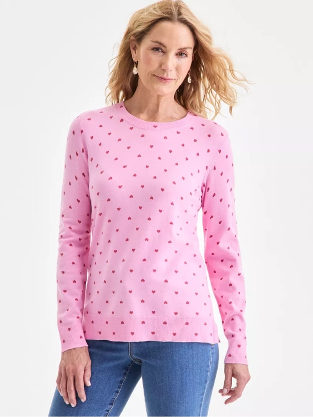 Style & Co. Pink Heart Pattern Crewneck Sweater